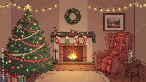 Cozy Christmas Living Room Fireplace