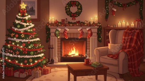 Cozy Christmas Living Room Fireplace