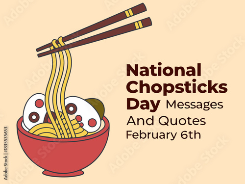 National Chopsticks Day Celebration A Bowl of Noodles with Eggs and Chopsticks Illustration cartoon