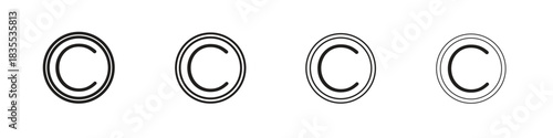 Copyright icons graphic. Thin line drawing illustration.
