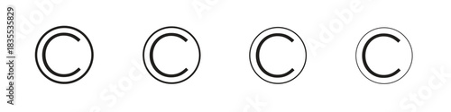 Copyright icons graphic. Thin line drawing illustration.