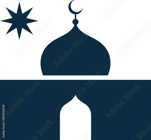 Mosque dome and star crescent islamic symbol, muslim pray and qibla direction, spiritual worship