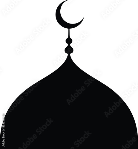 Mosque dome silhouette with crescent moon and star religious symbol for islam and worship
