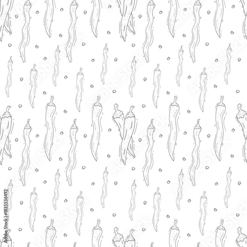 Hand drawn chili pepper seamless pattern, hot chili pattern vintage background