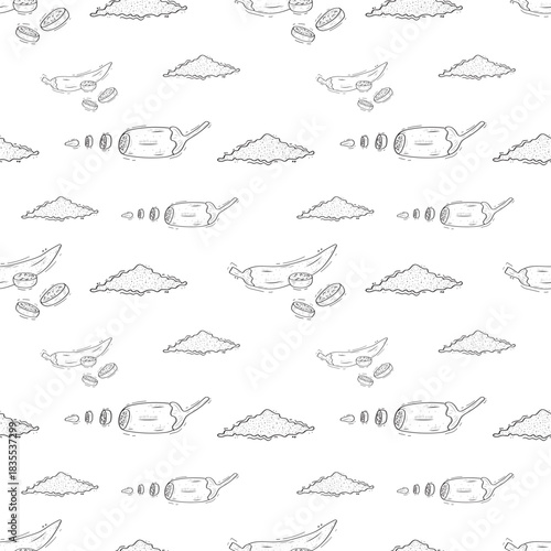 Hand drawn chili pepper seamless pattern, hot chili pattern vintage background