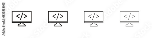 Display code icons graphic. Thin line drawing illustration.