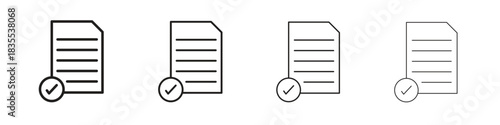 Document accept icons graphic. Thin line drawing illustration.