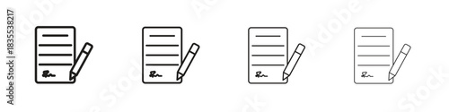 Document signed icons graphic. Thin line drawing illustration.