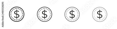 Dollar icons graphic. Thin line drawing illustration.