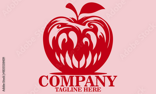 illustration vector sinister red apple with a menacing face,  red apple with a menacing face logo design