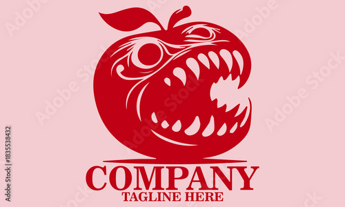 illustration vector sinister red apple with a menacing face,  red apple with a menacing face logo design