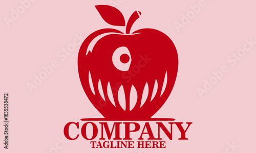 illustration vector sinister red apple with a menacing face,  red apple with a menacing face logo design