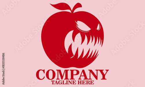 illustration vector sinister red apple with a menacing face,  red apple with a menacing face logo design