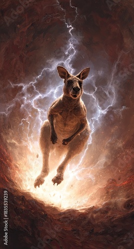 Kangaroo amidst a dramatic electrical storm digital artwork fantasy illustration
