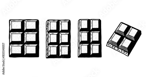 Hand-drawn chocolate bar variations in black and white