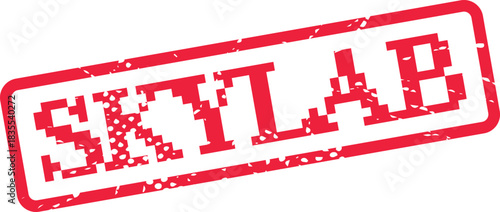 Official SKYLAB red rubber stamp emblem featuring authentic vintage distressed texture