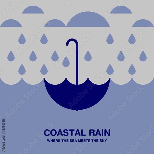 Umbrella flat vector illustration with raindrops. Rainy Weather. Nature. Seasons.	