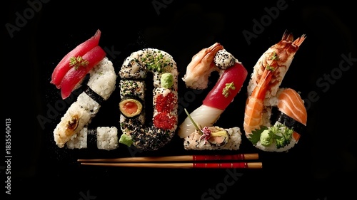 sushi  in the form of the number 