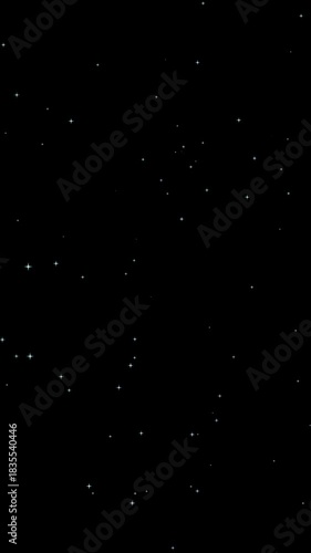Animation with effects of small shining stars twinkling on black background. 4K vertical