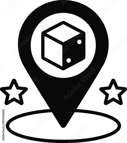 qibla direction pin icon symbol isolated with stars for muslim pray. Mecca travel and pilgrimage map