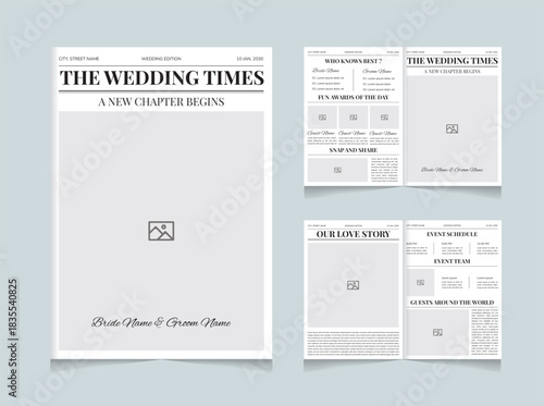 Wedding Newspaper Template – Vintage Wedding Times Design – Editable Wedding Program, Schedule, Love Story, Printable A4 Size