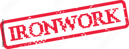 Classic red IRONWORK rectangular rubber stamp with textured grunge effect on a bright white background