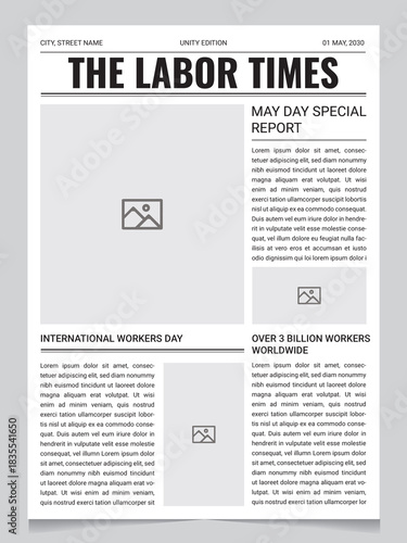 Labor Day Newspaper Template – May Day Editorial Layout – Workers Day Report Flyer – Printable Modern Newspaper Design