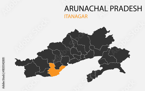 Arunachal Pradesh png map with districts, Indian state Arunachal Pradesh district map, Arunachal Pradesh Itanagar