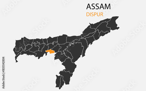 Assam png map with districts, Indian state Assam district map, Assam Dispur