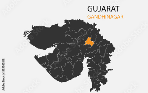 Gujarat png map with districts, Indian state Gujarat district map, Gujarat Gandhinagar