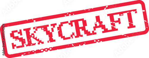 Red grunge textured rubber stamp impression featuring the word SKYCRAFT for aviation ventures