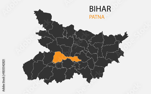 Bihar png map with districts, Indian state Bihar district map, Bihar PatnaBihar