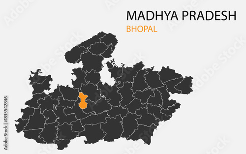 Madhya Pradesh png map with districts, Indian state Madhya Pradesh district map, Madhya Pradesh Bhopal
