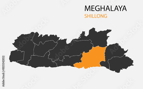 Meghalaya png map with districts, Indian state Meghalaya district map, Meghalaya Shillong