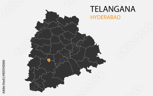 Telengana png map with districts, Indian state Telengana district map, Telengana Hyderabad