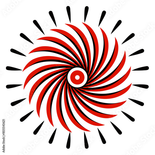 Abstract red and black swirl with radiating black shapes