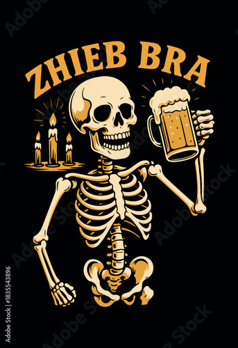 Skeleton Toast with Beer and Candles