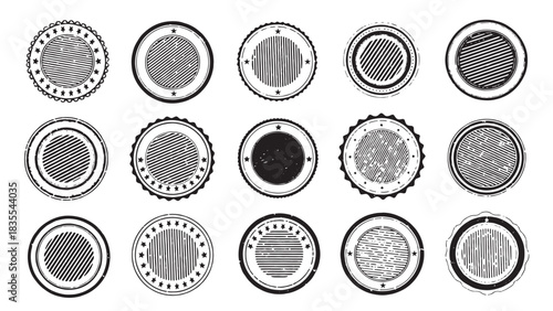 Vintage Distressed Stamp Badge Collection – Blank Circular Seal Templates with Grunge Rubber Texture, Retro Letterpress Style Labels, Promo Frames & Promotional Insignia Elements