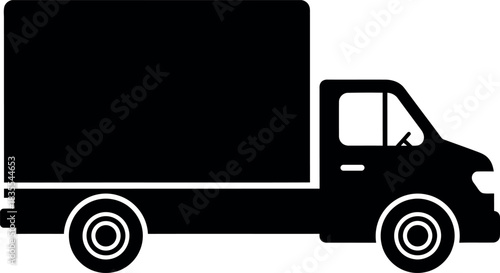 Black box truck silhouette on white background delivery truck