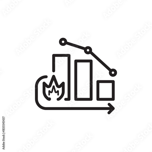 Burn down chart icon symbolizing remaining work against time and progress tracking, representing agile project management, metric visualization, backlog reduction, and sprint completion.