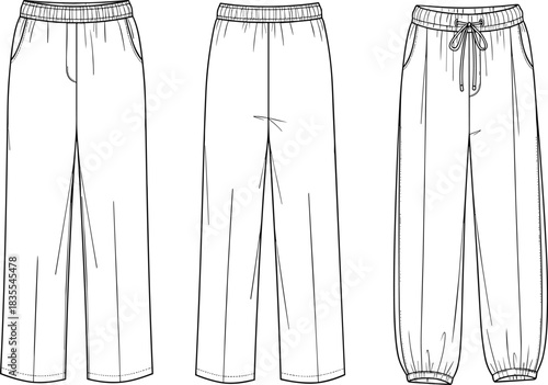 Technical Drawing of a Women's Cropped Hoodie Sweatshirt Vector Illustration, Front and Back Flat Sketch with Dropped Puff Sleeves for Fashion Apparel Design and Production,