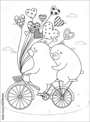 Valentines coloring Page - valentines day, love, heart, hearts, romance, romantic, couple