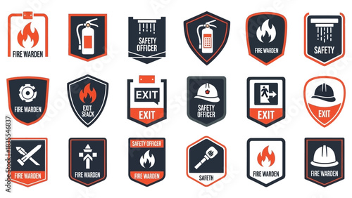 Occupational Health and Fire Safety Badges Icon Set