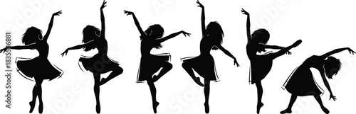 Ballet dancer silhouette illustration set, expressive movement and elegant posture sequence, dance performance concept vector, black and white graphic
