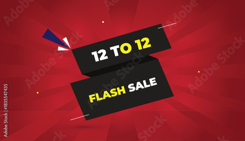 12 to 12 flash sale editable eps format web banner vector art illustration template design black gray shapes white yellow bold font red gradient abstract illustration sunshine background 4k business