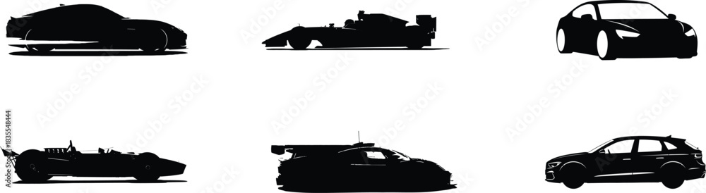 Naklejka premium Silhouette collection of racing and sports cars on a white background