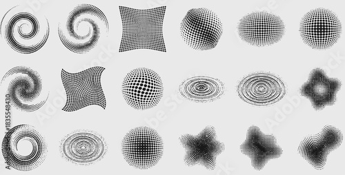 Abstract Spiral and Vortex Icon Set Featuring Dot-Based Rotational Patterns – Ideal for Scientific Visualization, Motion Graphics, and Conceptual Design in Physics, Data Art, and Pattern Recognition