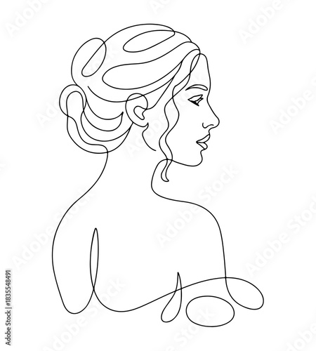 Minimalist Line Art Portrait  Elegant Female Profile Drawing for Modern Decor & Design