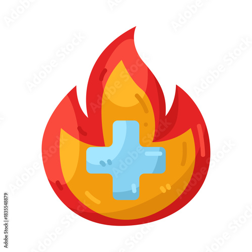 Illustration of Plus Sign in Fire