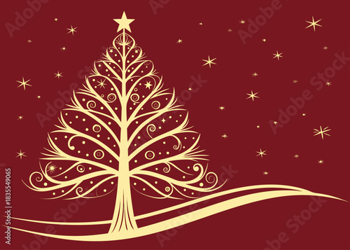Vector illustration of a Christmas tree made of stars on a red Christmas backdrop, perfect for holiday decorations.